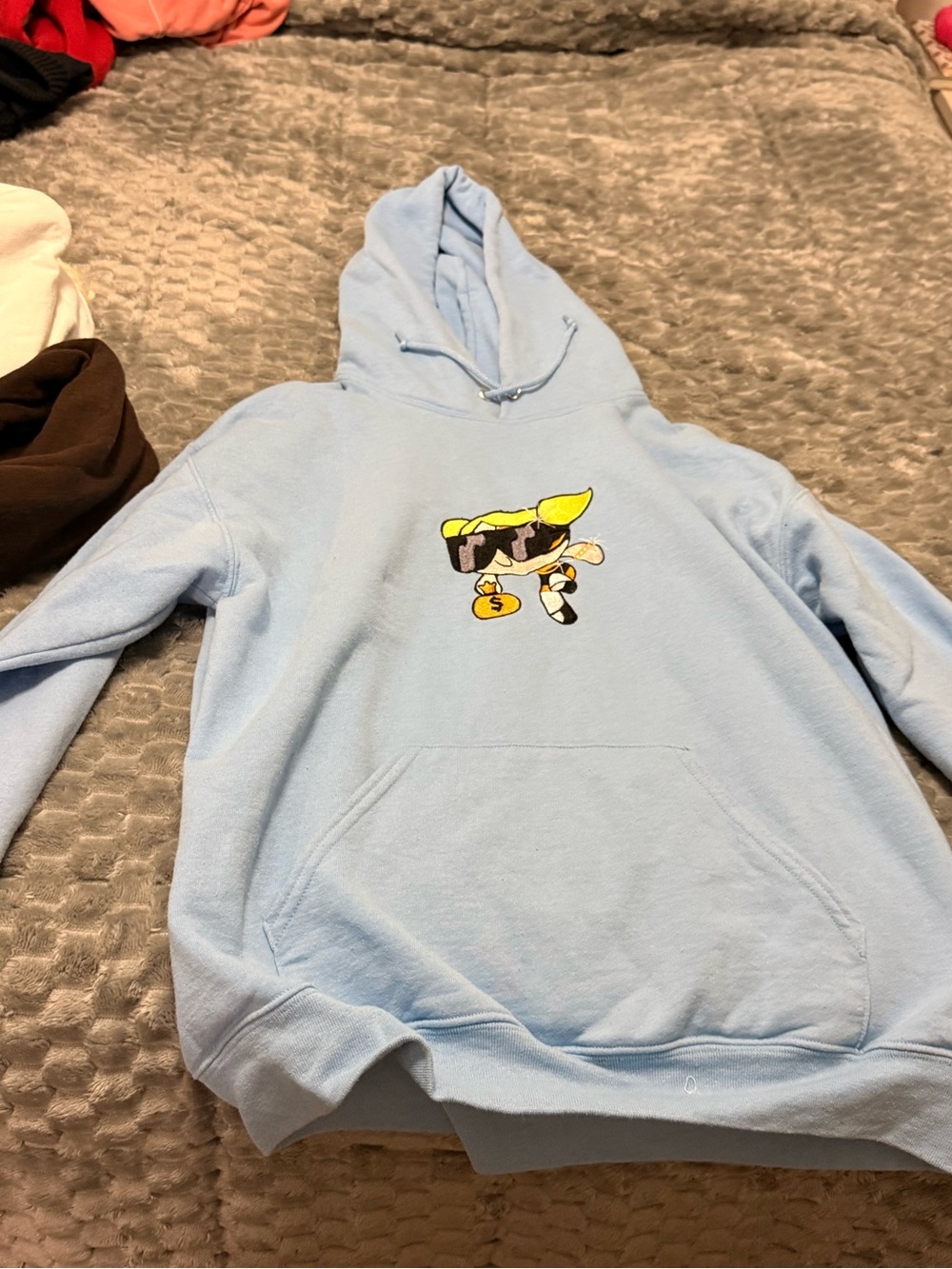 Jerzees Light Blue Pullover Hoodie with Cartoon Graphic